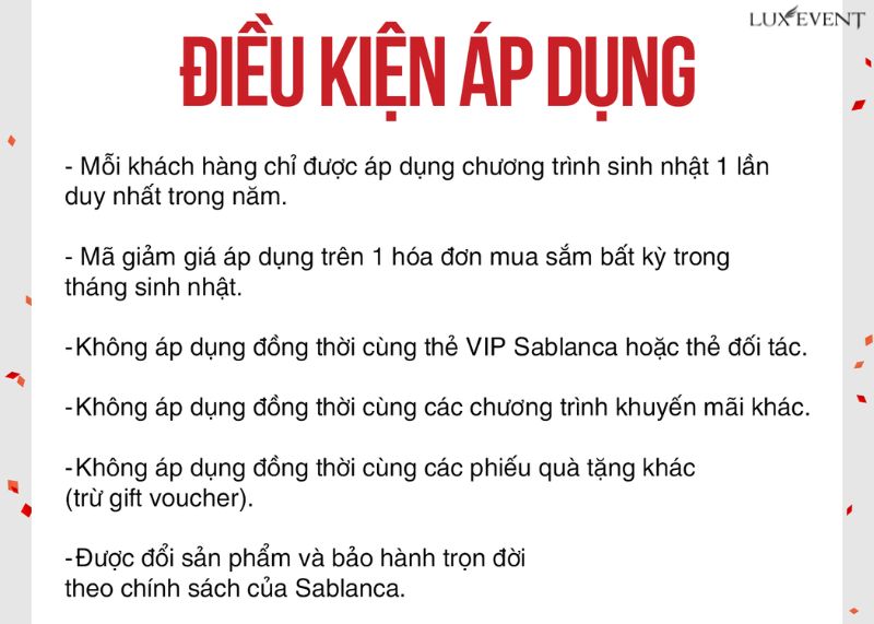 Thông báo tri ân khách hàng - Các điều kiện áp dụng chương trình 